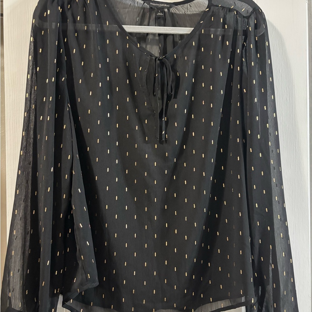 Banana Republic Black Blouse with Gold Dots